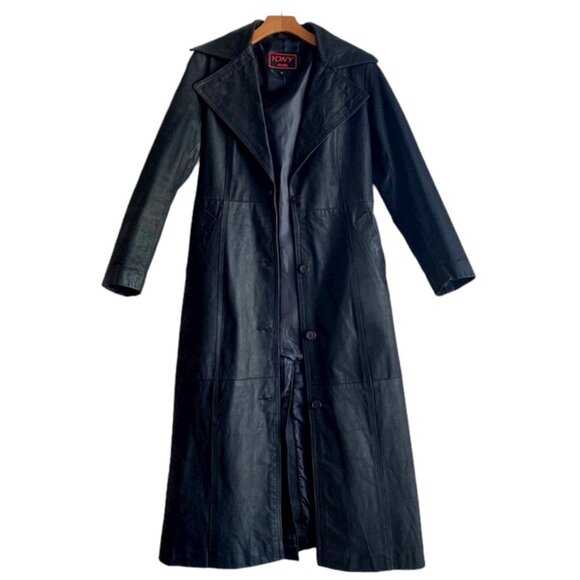 Custom-made in Paris vintage full length black leather trench coat - EU 40 - Picture 3 of 10